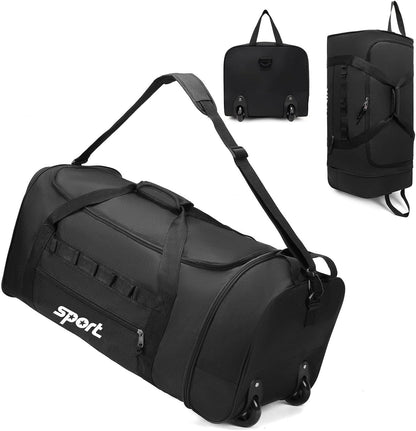 Large Rolling Duffel Bag for Travel with 2 Wheels Expandable Foldable Travel Bag No-Sag Design Lightweight Suitcase Luggage Bag for Men Women, Black