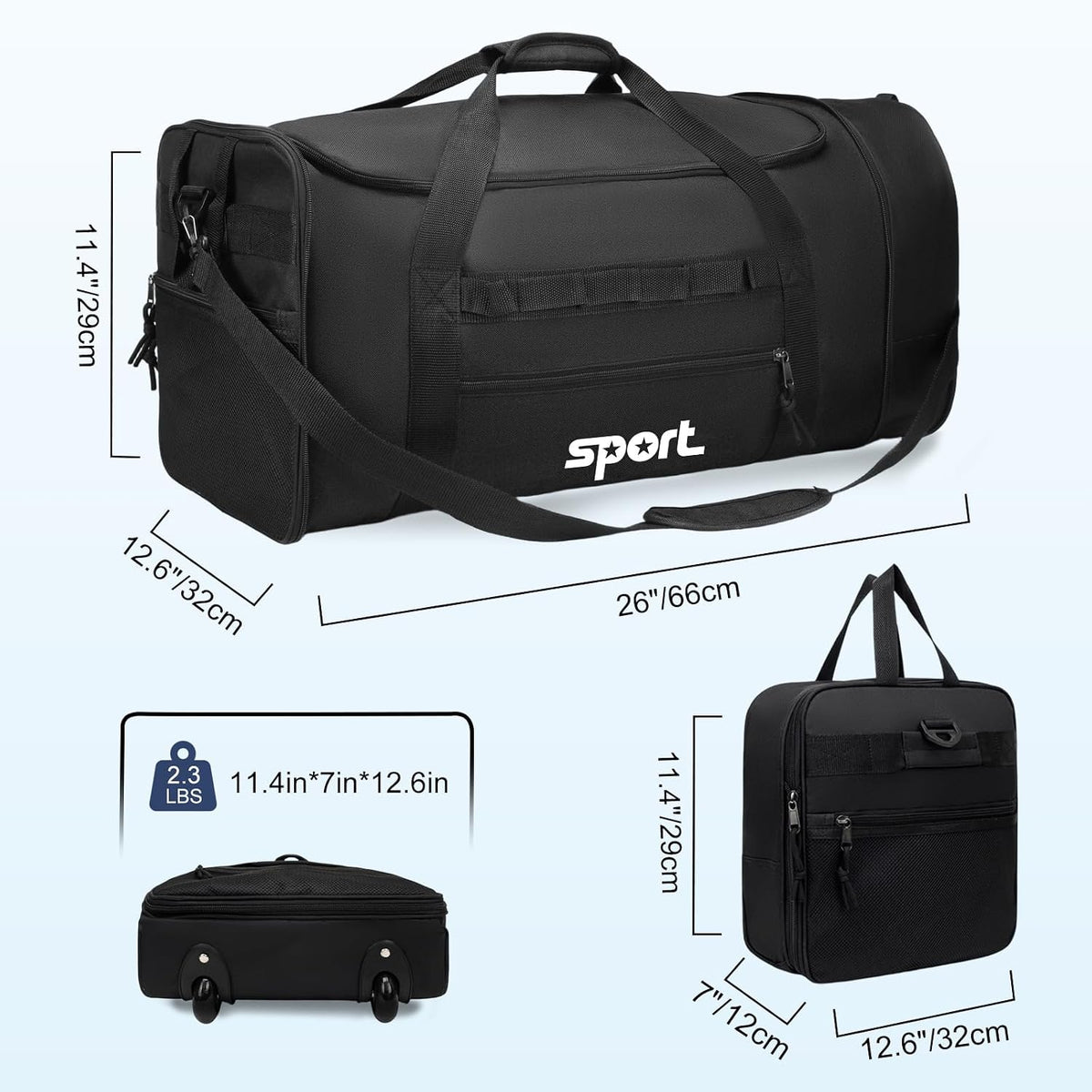 Large Rolling Duffel Bag for Travel with 2 Wheels Expandable Foldable Travel Bag No-Sag Design Lightweight Suitcase Luggage Bag for Men Women, Black