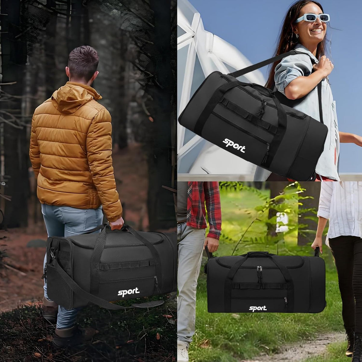 Large Rolling Duffel Bag for Travel with 2 Wheels Expandable Foldable Travel Bag No-Sag Design Lightweight Suitcase Luggage Bag for Men Women, Black