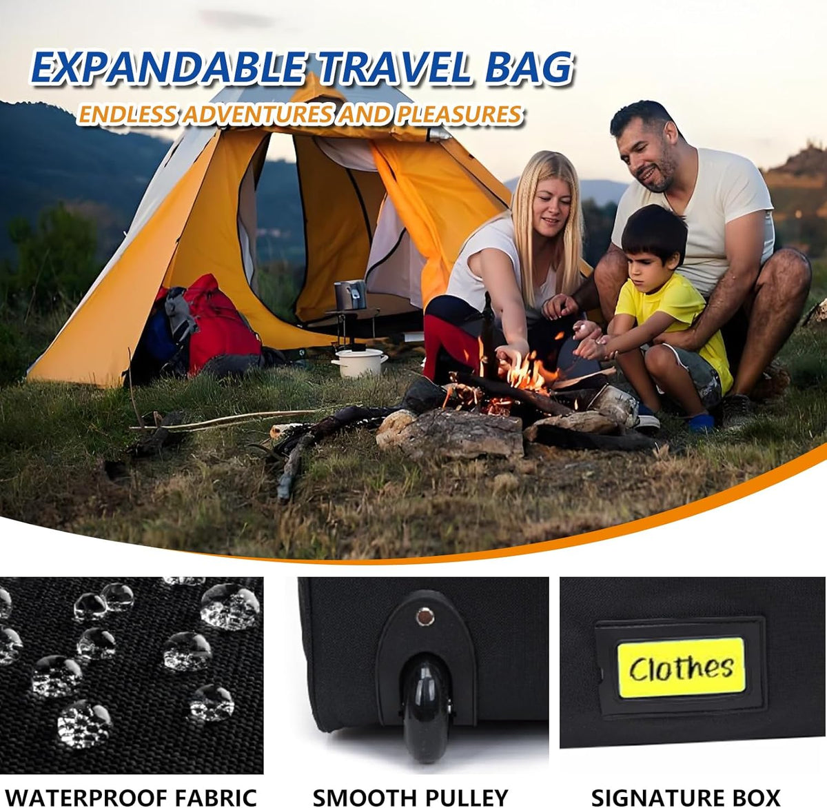 Large Rolling Duffel Bag for Travel with 2 Wheels Expandable Foldable Travel Bag No-Sag Design Lightweight Suitcase Luggage Bag for Men Women, Black