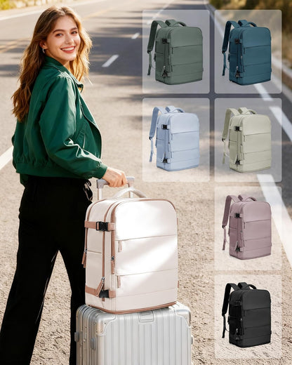 Travel Backpack For Women Men,Carry On Backpack Flight Approved,Hiking Backpack Water-Resistant Outdoor Sports Rucksack Casual Daypack Fit 15.6 Inch Laptop Shoes Compartment (Black)