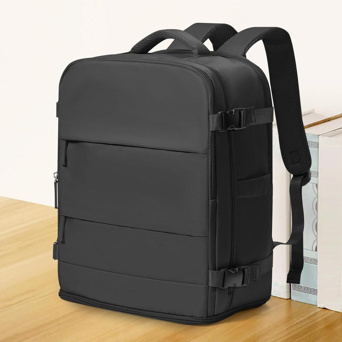 Travel Backpack For Women Men,Carry On Backpack Flight Approved,Hiking Backpack Water-Resistant Outdoor Sports Rucksack Casual Daypack Fit 15.6 Inch Laptop Shoes Compartment (Black)
