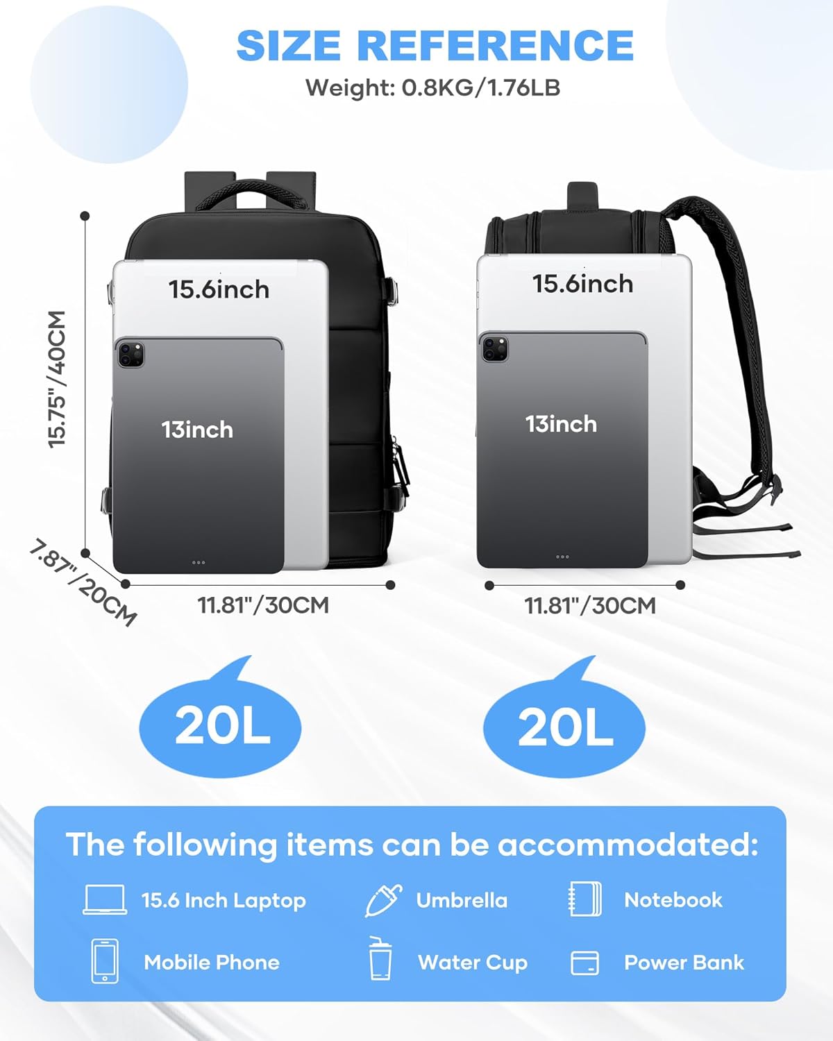 Travel Backpack For Women Men,Carry On Backpack Flight Approved,Hiking Backpack Water-Resistant Outdoor Sports Rucksack Casual Daypack Fit 15.6 Inch Laptop Shoes Compartment (Black)