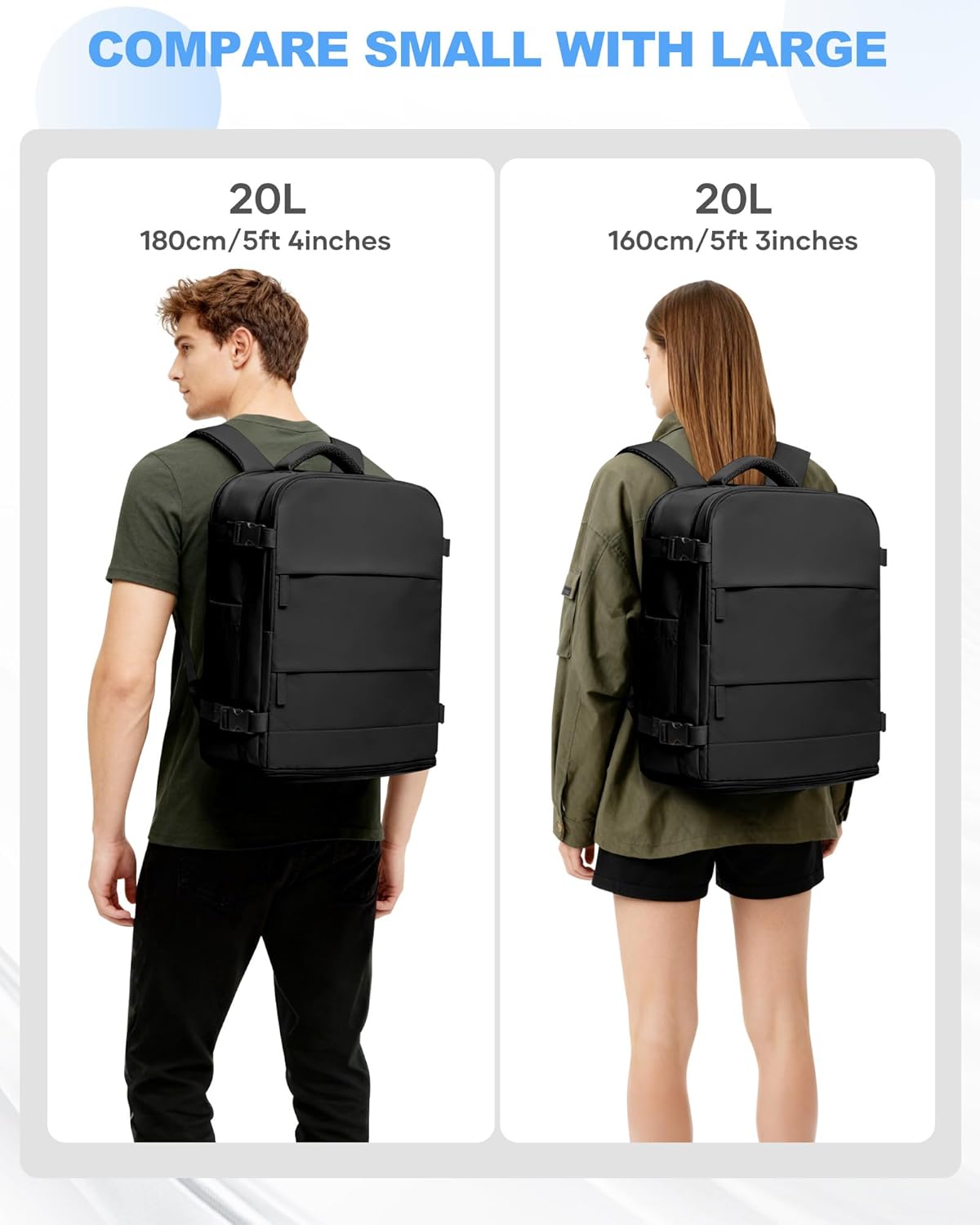 Travel Backpack For Women Men,Carry On Backpack Flight Approved,Hiking Backpack Water-Resistant Outdoor Sports Rucksack Casual Daypack Fit 15.6 Inch Laptop Shoes Compartment (Black)