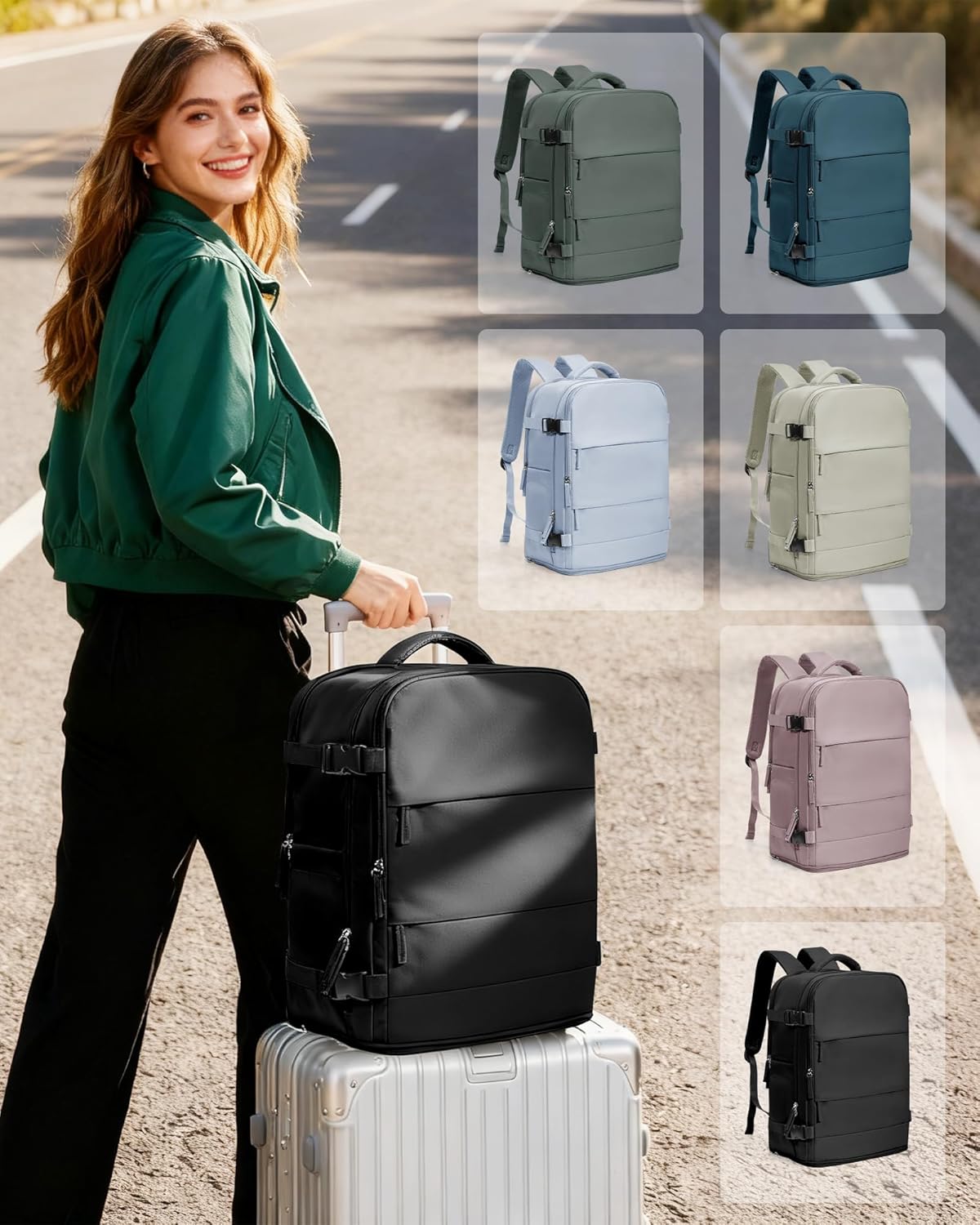 Travel Backpack For Women Men,Carry On Backpack Flight Approved,Hiking Backpack Water-Resistant Outdoor Sports Rucksack Casual Daypack Fit 15.6 Inch Laptop Shoes Compartment (Black)