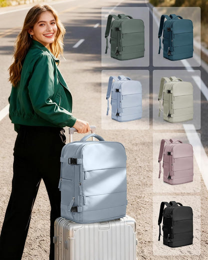Travel Backpack For Women Men,Carry On Backpack Flight Approved,Hiking Backpack Water-Resistant Outdoor Sports Rucksack Casual Daypack Fit 15.6 Inch Laptop Shoes Compartment (Black)