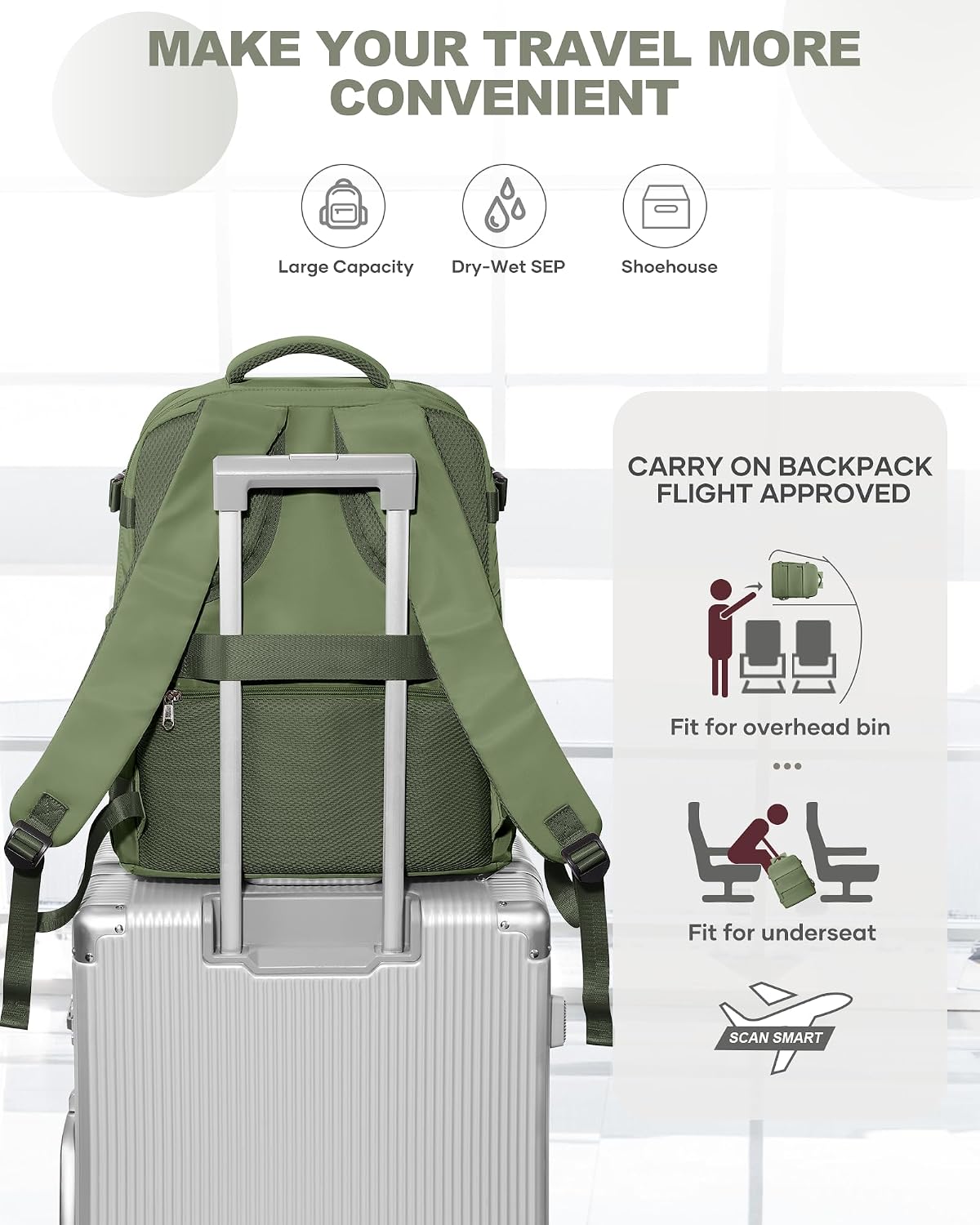Travel Backpack For Women Men,Carry On Backpack Flight Approved,Hiking Backpack Water-Resistant Outdoor Sports Rucksack Casual Daypack Fit 15.6 Inch Laptop Shoes Compartment (Black)