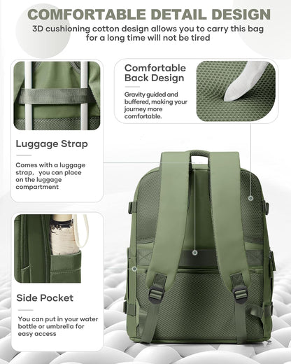 Travel Backpack For Women Men,Carry On Backpack Flight Approved,Hiking Backpack Water-Resistant Outdoor Sports Rucksack Casual Daypack Fit 15.6 Inch Laptop Shoes Compartment (Black)