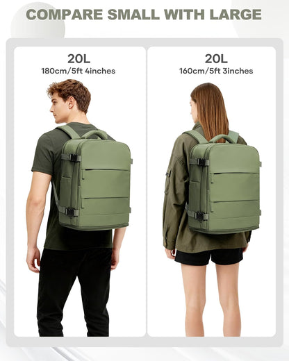 Travel Backpack For Women Men,Carry On Backpack Flight Approved,Hiking Backpack Water-Resistant Outdoor Sports Rucksack Casual Daypack Fit 15.6 Inch Laptop Shoes Compartment (Black)