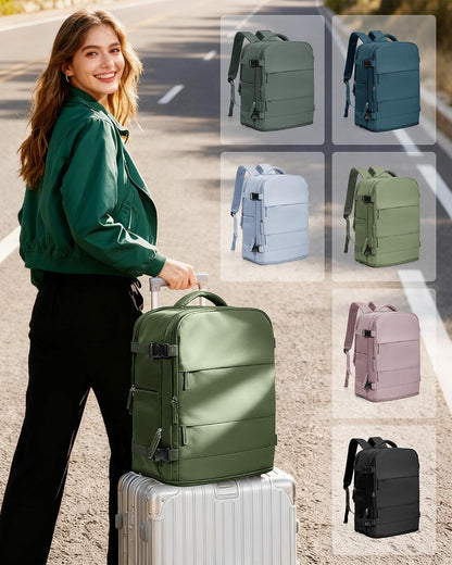 Travel Backpack For Women Men,Carry On Backpack Flight Approved,Hiking Backpack Water-Resistant Outdoor Sports Rucksack Casual Daypack Fit 15.6 Inch Laptop Shoes Compartment (Black)