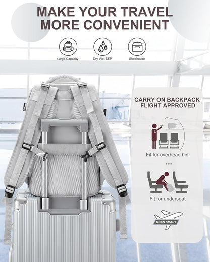 Travel Backpack For Women Men,Carry On Backpack Flight Approved,Hiking Backpack Water-Resistant Outdoor Sports Rucksack Casual Daypack Fit 15.6 Inch Laptop Shoes Compartment (Black)