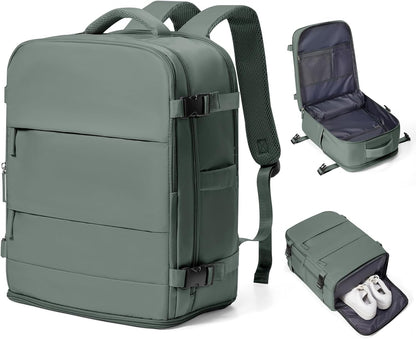 Travel Backpack For Women Men,Carry On Backpack Flight Approved,Hiking Backpack Water-Resistant Outdoor Sports Rucksack Casual Daypack Fit 15.6 Inch Laptop Shoes Compartment (Black)