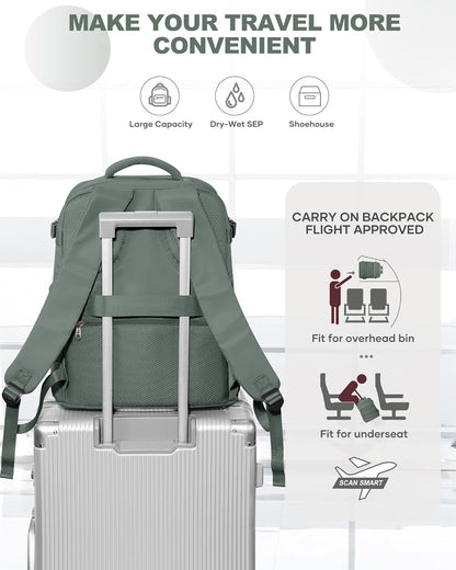 Travel Backpack For Women Men,Carry On Backpack Flight Approved,Hiking Backpack Water-Resistant Outdoor Sports Rucksack Casual Daypack Fit 15.6 Inch Laptop Shoes Compartment (Black)