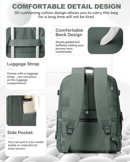 Travel Backpack For Women Men,Carry On Backpack Flight Approved,Hiking Backpack Water-Resistant Outdoor Sports Rucksack Casual Daypack Fit 15.6 Inch Laptop Shoes Compartment (Black)