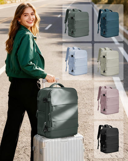 Travel Backpack For Women Men,Carry On Backpack Flight Approved,Hiking Backpack Water-Resistant Outdoor Sports Rucksack Casual Daypack Fit 15.6 Inch Laptop Shoes Compartment (Black)