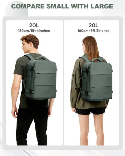 Travel Backpack For Women Men,Carry On Backpack Flight Approved,Hiking Backpack Water-Resistant Outdoor Sports Rucksack Casual Daypack Fit 15.6 Inch Laptop Shoes Compartment (Black)