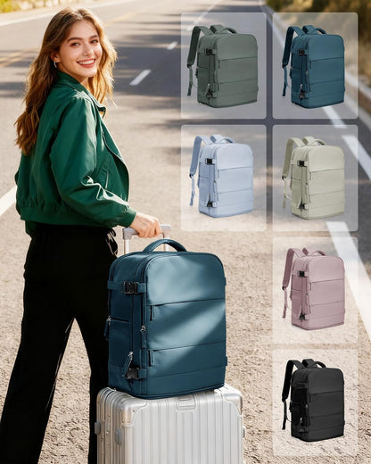 Travel Backpack For Women Men,Carry On Backpack Flight Approved,Hiking Backpack Water-Resistant Outdoor Sports Rucksack Casual Daypack Fit 15.6 Inch Laptop Shoes Compartment (Black)