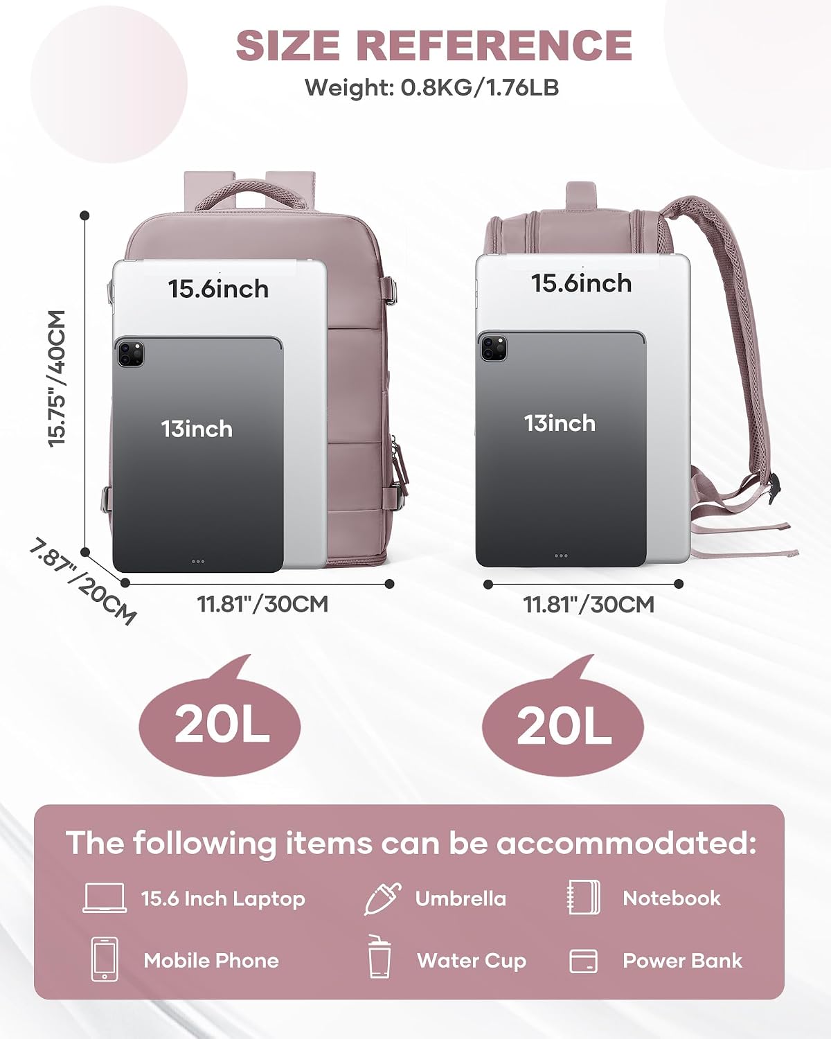 Travel Backpack For Women Men,Carry On Backpack Flight Approved,Hiking Backpack Water-Resistant Outdoor Sports Rucksack Casual Daypack Fit 15.6 Inch Laptop Shoes Compartment (Black)