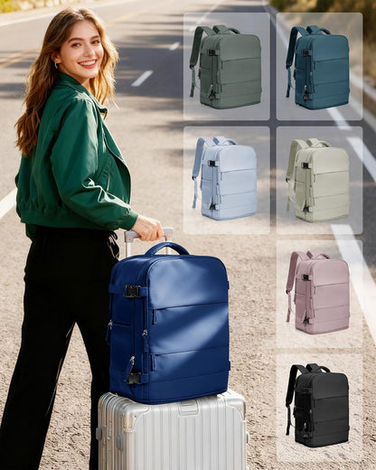 Travel Backpack For Women Men,Carry On Backpack Flight Approved,Hiking Backpack Water-Resistant Outdoor Sports Rucksack Casual Daypack Fit 15.6 Inch Laptop Shoes Compartment (Black)