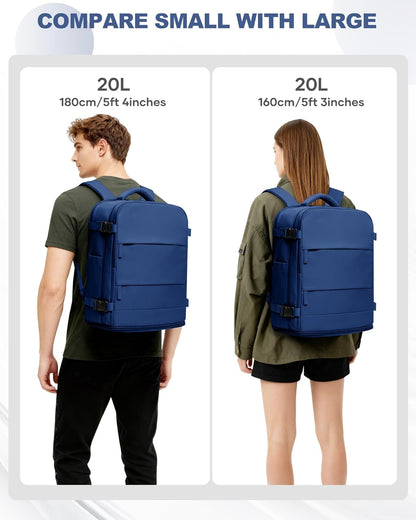 Travel Backpack For Women Men,Carry On Backpack Flight Approved,Hiking Backpack Water-Resistant Outdoor Sports Rucksack Casual Daypack Fit 15.6 Inch Laptop Shoes Compartment (Black)