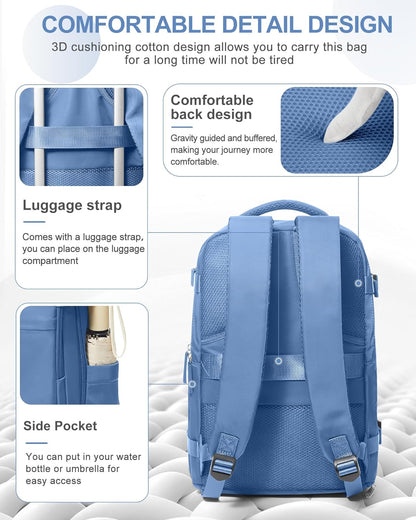 Travel Backpack For Women Men,Carry On Backpack Flight Approved,Hiking Backpack Water-Resistant Outdoor Sports Rucksack Casual Daypack Fit 15.6 Inch Laptop Shoes Compartment (Black)