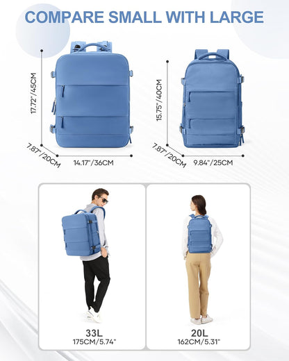 Travel Backpack For Women Men,Carry On Backpack Flight Approved,Hiking Backpack Water-Resistant Outdoor Sports Rucksack Casual Daypack Fit 15.6 Inch Laptop Shoes Compartment (Black)