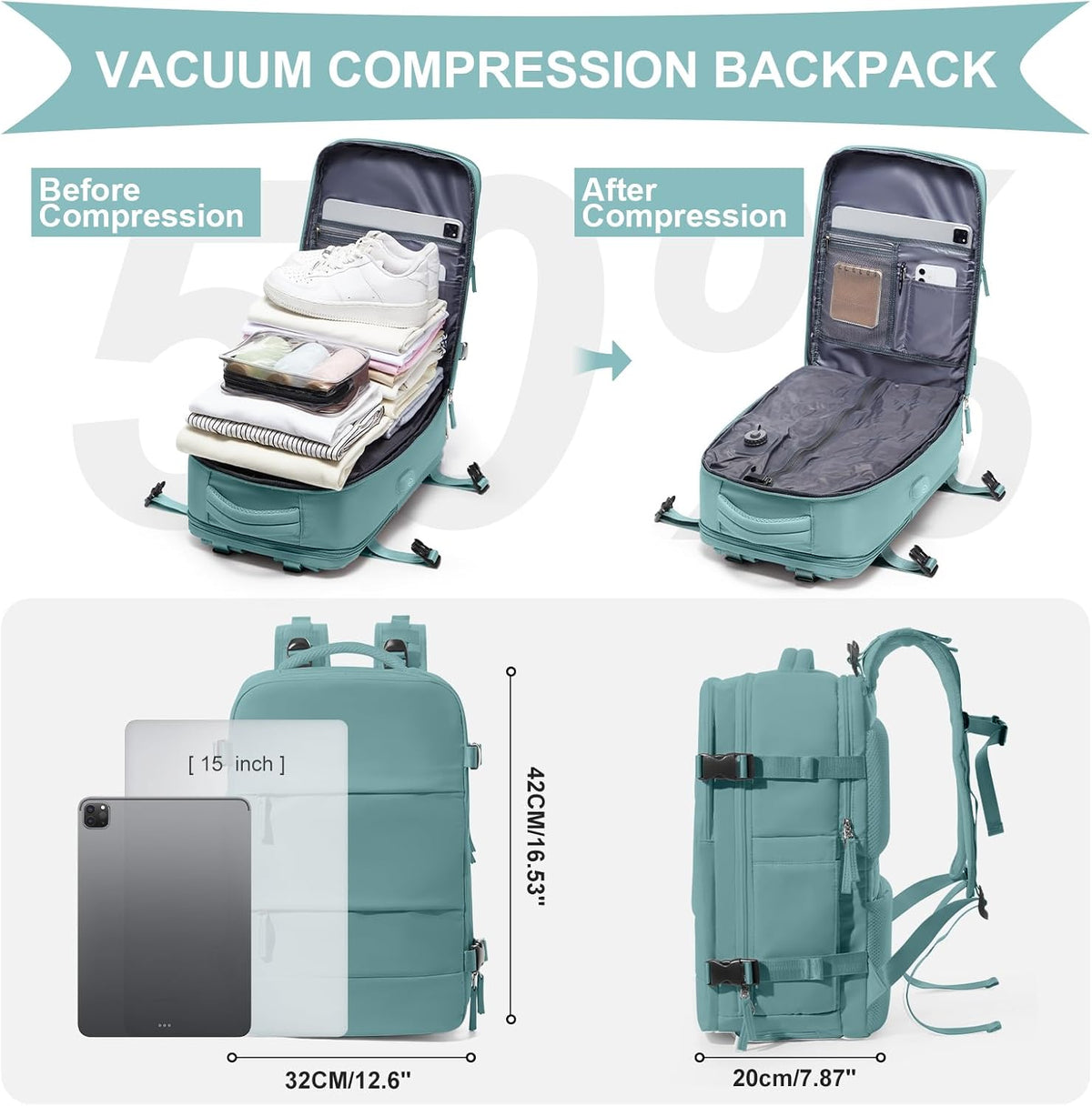 Travel Backpack For Women Men,Carry On Backpack Flight Approved,Hiking Backpack Water-Resistant Outdoor Sports Rucksack Casual Daypack Fit 15.6 Inch Laptop Shoes Compartment (Black)