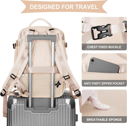 Travel Backpack For Women Men,Carry On Backpack Flight Approved,Hiking Backpack Water-Resistant Outdoor Sports Rucksack Casual Daypack Fit 15.6 Inch Laptop Shoes Compartment (Black)
