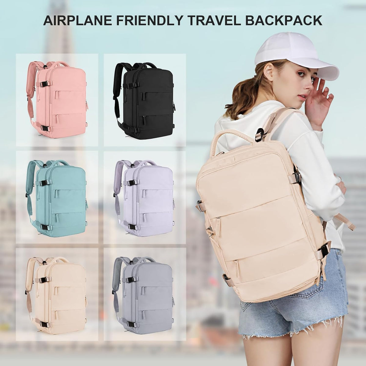 Travel Backpack For Women Men,Carry On Backpack Flight Approved,Hiking Backpack Water-Resistant Outdoor Sports Rucksack Casual Daypack Fit 15.6 Inch Laptop Shoes Compartment (Black)
