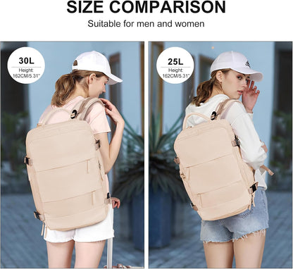 Travel Backpack For Women Men,Carry On Backpack Flight Approved,Hiking Backpack Water-Resistant Outdoor Sports Rucksack Casual Daypack Fit 15.6 Inch Laptop Shoes Compartment (Black)