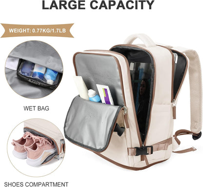 Travel Backpack For Women Men,Carry On Backpack Flight Approved,Hiking Backpack Water-Resistant Outdoor Sports Rucksack Casual Daypack Fit 15.6 Inch Laptop Shoes Compartment (Black)