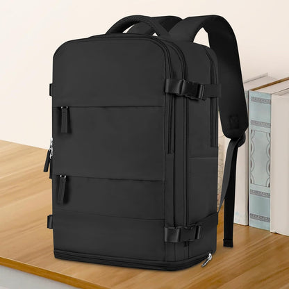 Travel Backpack For Women Men,Carry On Backpack Flight Approved,Hiking Backpack Water-Resistant Outdoor Sports Rucksack Casual Daypack Fit 15.6 Inch Laptop Shoes Compartment (Black)