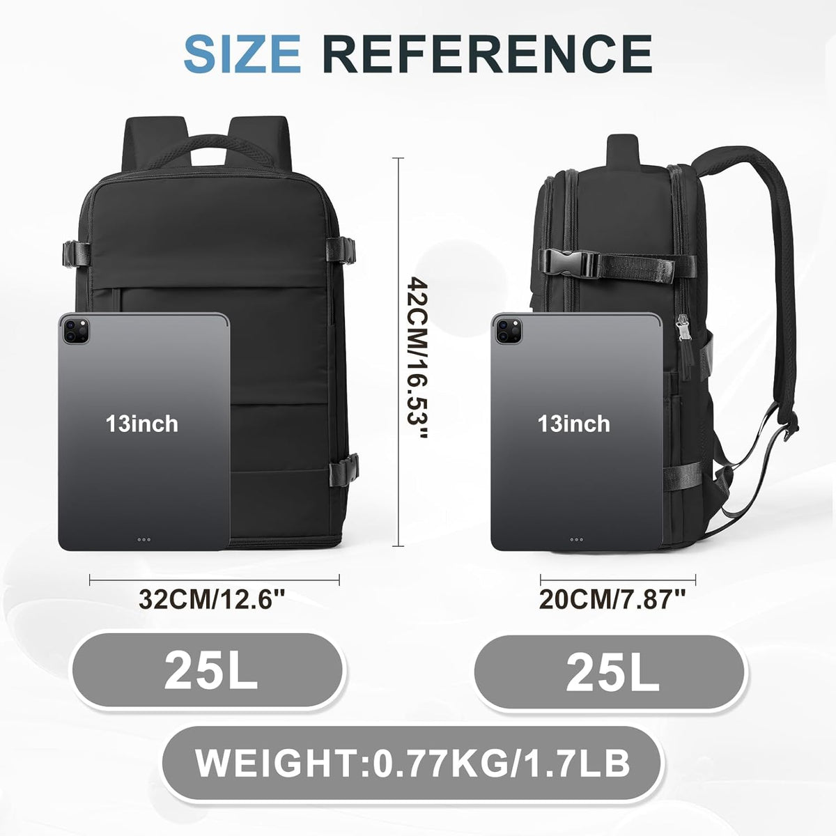 Travel Backpack For Women Men,Carry On Backpack Flight Approved,Hiking Backpack Water-Resistant Outdoor Sports Rucksack Casual Daypack Fit 15.6 Inch Laptop Shoes Compartment (Black)