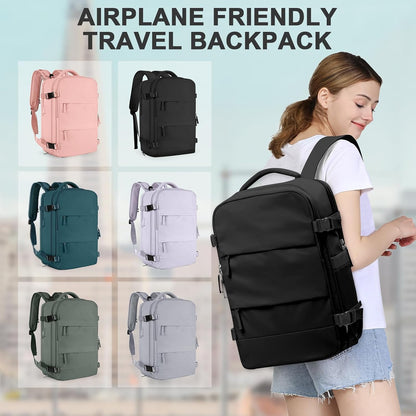 Travel Backpack For Women Men,Carry On Backpack Flight Approved,Hiking Backpack Water-Resistant Outdoor Sports Rucksack Casual Daypack Fit 15.6 Inch Laptop Shoes Compartment (Black)