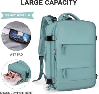 Travel Backpack For Women Men,Carry On Backpack Flight Approved,Hiking Backpack Water-Resistant Outdoor Sports Rucksack Casual Daypack Fit 15.6 Inch Laptop Shoes Compartment (Black)