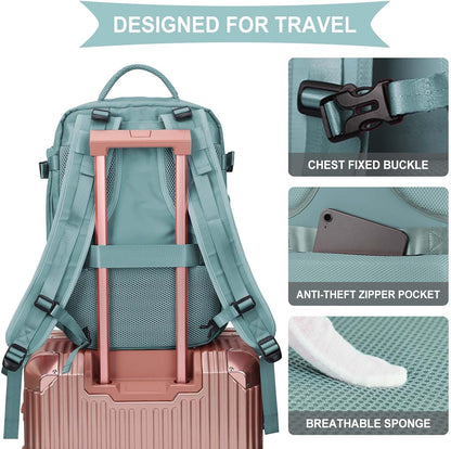 Travel Backpack For Women Men,Carry On Backpack Flight Approved,Hiking Backpack Water-Resistant Outdoor Sports Rucksack Casual Daypack Fit 15.6 Inch Laptop Shoes Compartment (Black)
