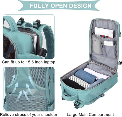 Travel Backpack For Women Men,Carry On Backpack Flight Approved,Hiking Backpack Water-Resistant Outdoor Sports Rucksack Casual Daypack Fit 15.6 Inch Laptop Shoes Compartment (Black)