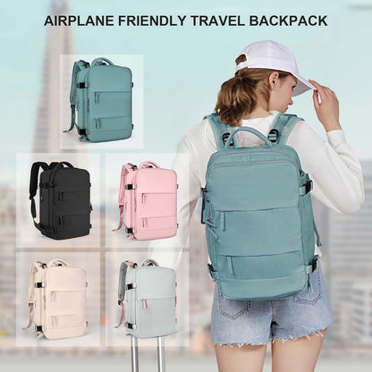Travel Backpack For Women Men,Carry On Backpack Flight Approved,Hiking Backpack Water-Resistant Outdoor Sports Rucksack Casual Daypack Fit 15.6 Inch Laptop Shoes Compartment (Black)