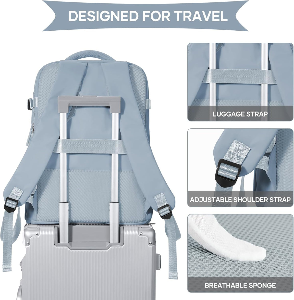 Travel Backpack For Women Men,Carry On Backpack Flight Approved,Hiking Backpack Water-Resistant Outdoor Sports Rucksack Casual Daypack Fit 15.6 Inch Laptop Shoes Compartment (Black)