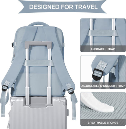 Travel Backpack For Women Men,Carry On Backpack Flight Approved,Hiking Backpack Water-Resistant Outdoor Sports Rucksack Casual Daypack Fit 15.6 Inch Laptop Shoes Compartment (Black)