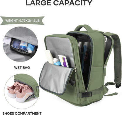 Travel Backpack For Women Men,Carry On Backpack Flight Approved,Hiking Backpack Water-Resistant Outdoor Sports Rucksack Casual Daypack Fit 15.6 Inch Laptop Shoes Compartment (Black)