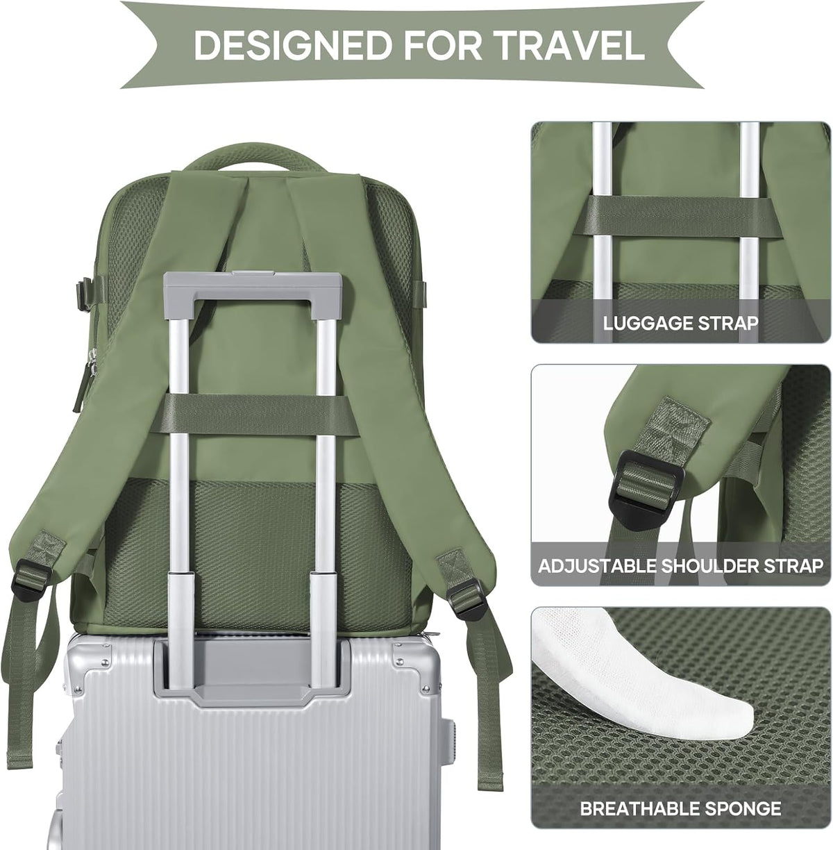 Travel Backpack For Women Men,Carry On Backpack Flight Approved,Hiking Backpack Water-Resistant Outdoor Sports Rucksack Casual Daypack Fit 15.6 Inch Laptop Shoes Compartment (Black)