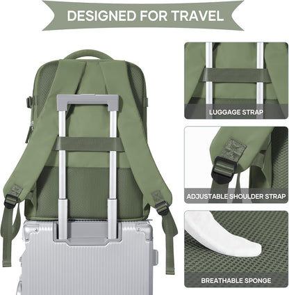 Travel Backpack For Women Men,Carry On Backpack Flight Approved,Hiking Backpack Water-Resistant Outdoor Sports Rucksack Casual Daypack Fit 15.6 Inch Laptop Shoes Compartment (Black)