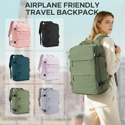Travel Backpack For Women Men,Carry On Backpack Flight Approved,Hiking Backpack Water-Resistant Outdoor Sports Rucksack Casual Daypack Fit 15.6 Inch Laptop Shoes Compartment (Black)