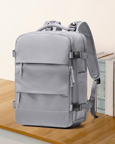 Travel Backpack For Women Men,Carry On Backpack Flight Approved,Hiking Backpack Water-Resistant Outdoor Sports Rucksack Casual Daypack Fit 15.6 Inch Laptop Shoes Compartment (Black)