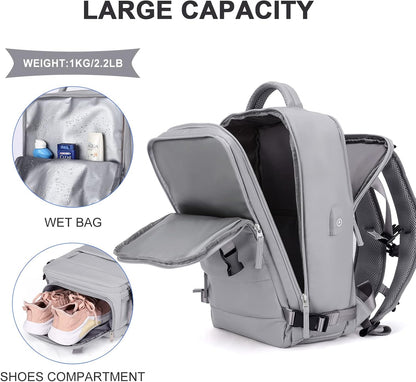 Travel Backpack For Women Men,Carry On Backpack Flight Approved,Hiking Backpack Water-Resistant Outdoor Sports Rucksack Casual Daypack Fit 15.6 Inch Laptop Shoes Compartment (Black)