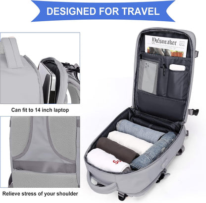 Travel Backpack For Women Men,Carry On Backpack Flight Approved,Hiking Backpack Water-Resistant Outdoor Sports Rucksack Casual Daypack Fit 15.6 Inch Laptop Shoes Compartment (Black)