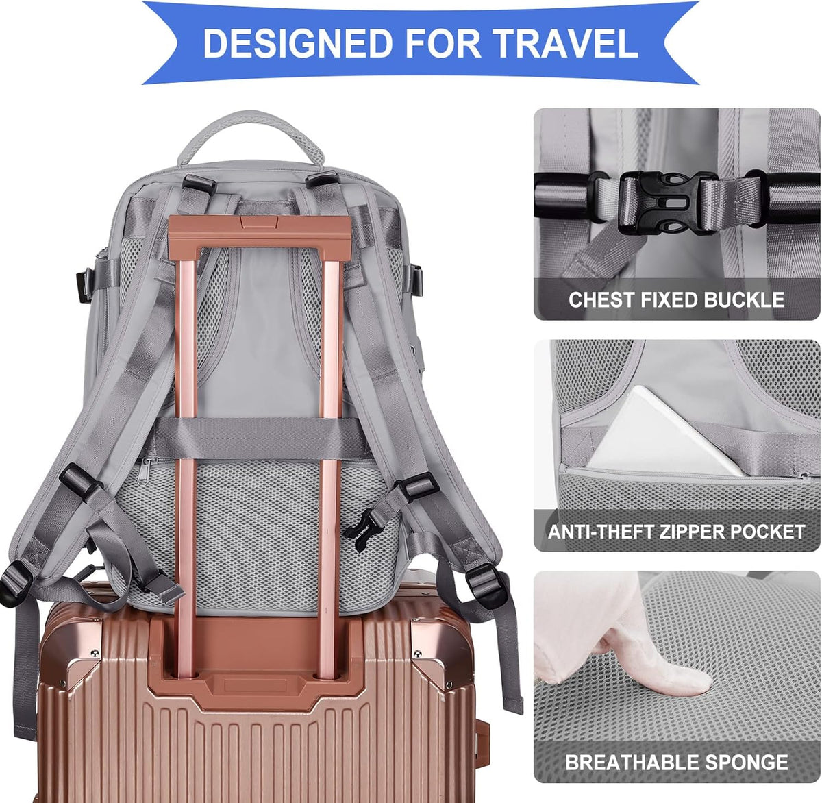 Travel Backpack For Women Men,Carry On Backpack Flight Approved,Hiking Backpack Water-Resistant Outdoor Sports Rucksack Casual Daypack Fit 15.6 Inch Laptop Shoes Compartment (Black)