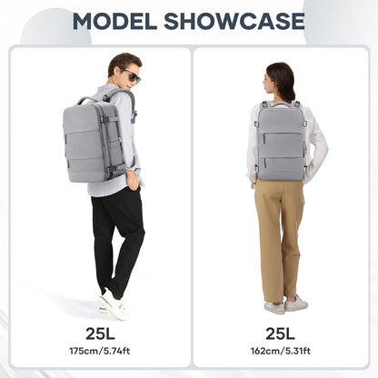 Travel Backpack For Women Men,Carry On Backpack Flight Approved,Hiking Backpack Water-Resistant Outdoor Sports Rucksack Casual Daypack Fit 15.6 Inch Laptop Shoes Compartment (Black)
