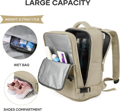 Travel Backpack For Women Men,Carry On Backpack Flight Approved,Hiking Backpack Water-Resistant Outdoor Sports Rucksack Casual Daypack Fit 15.6 Inch Laptop Shoes Compartment (Black)